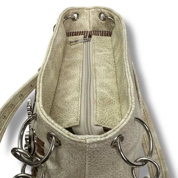 Tan Western Tooled Leather Embroidered Feather & Arrow Western Boho Shoulder Bag - Picture 5 of 9